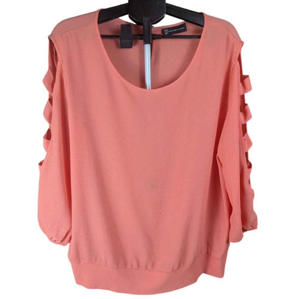 Women's XXL New York & Co Long-Sleeve Cut-Out Ladder Style Casual Blouse Top